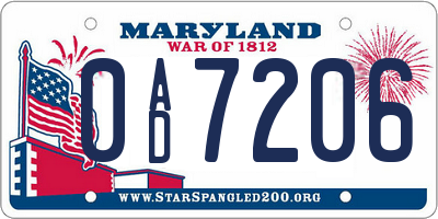 MD license plate 0AD7206