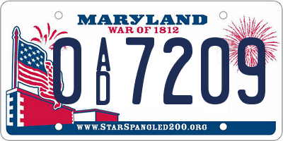 MD license plate 0AD7209
