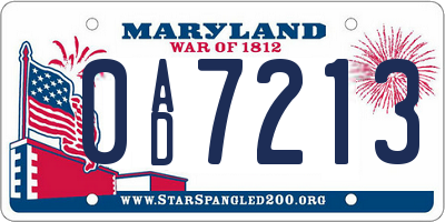 MD license plate 0AD7213