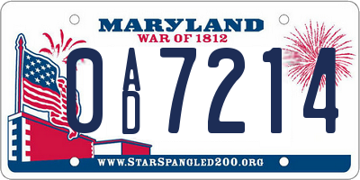 MD license plate 0AD7214