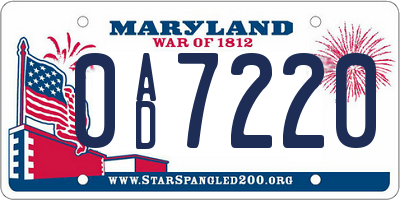 MD license plate 0AD7220