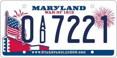 MD license plate 0AD7221