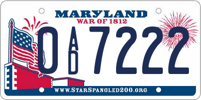 MD license plate 0AD7222