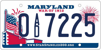 MD license plate 0AD7225