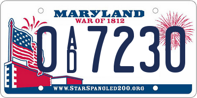 MD license plate 0AD7230