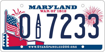 MD license plate 0AD7233