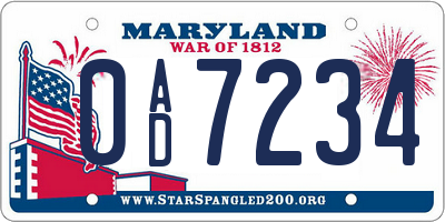 MD license plate 0AD7234