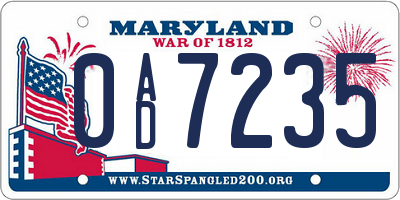 MD license plate 0AD7235