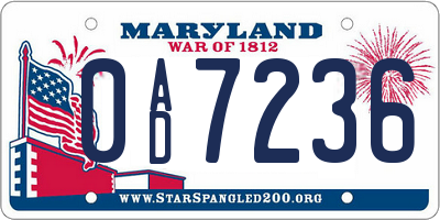 MD license plate 0AD7236