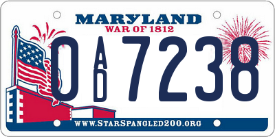 MD license plate 0AD7238