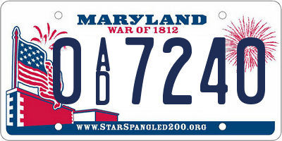 MD license plate 0AD7240