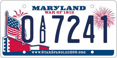 MD license plate 0AD7241