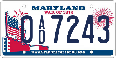 MD license plate 0AD7243
