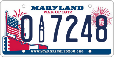 MD license plate 0AD7248