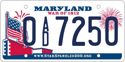 MD license plate 0AD7250