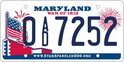 MD license plate 0AD7252