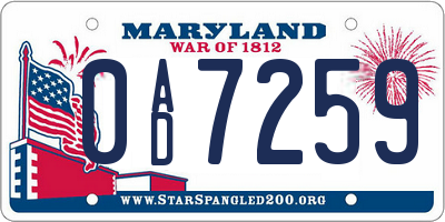 MD license plate 0AD7259