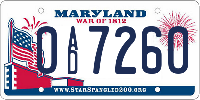 MD license plate 0AD7260