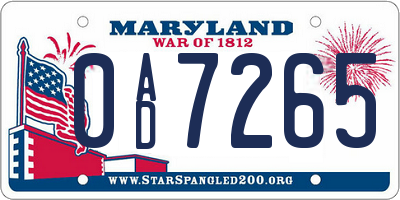 MD license plate 0AD7265