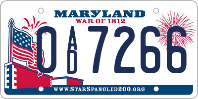 MD license plate 0AD7266