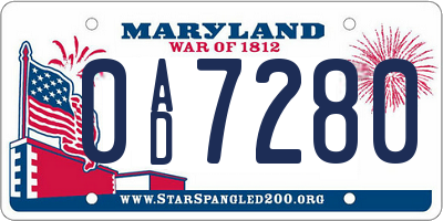 MD license plate 0AD7280