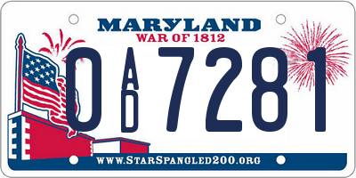MD license plate 0AD7281