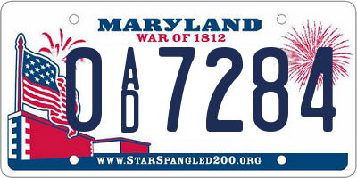 MD license plate 0AD7284