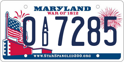 MD license plate 0AD7285