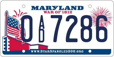 MD license plate 0AD7286