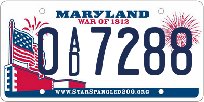 MD license plate 0AD7288