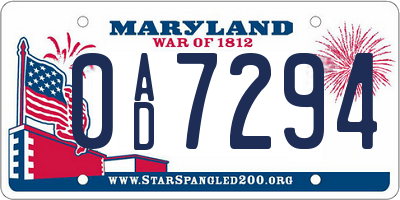 MD license plate 0AD7294