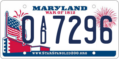 MD license plate 0AD7296
