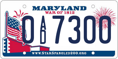 MD license plate 0AD7300