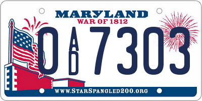 MD license plate 0AD7303