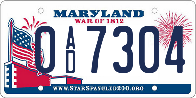 MD license plate 0AD7304
