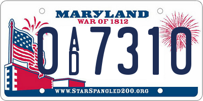 MD license plate 0AD7310