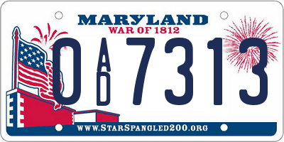 MD license plate 0AD7313