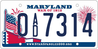 MD license plate 0AD7314