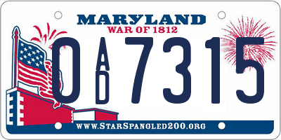 MD license plate 0AD7315