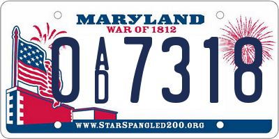 MD license plate 0AD7318