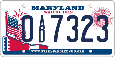 MD license plate 0AD7323