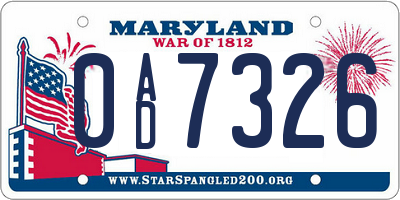 MD license plate 0AD7326