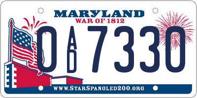 MD license plate 0AD7330