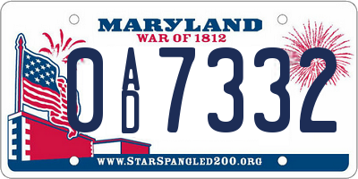 MD license plate 0AD7332