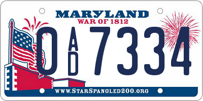 MD license plate 0AD7334