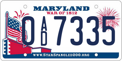 MD license plate 0AD7335