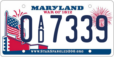MD license plate 0AD7339