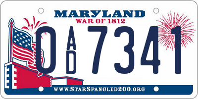 MD license plate 0AD7341