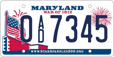 MD license plate 0AD7345