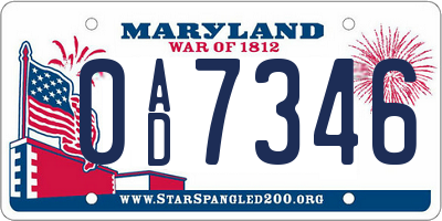MD license plate 0AD7346